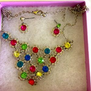 Multi-colored earring and necklace set.